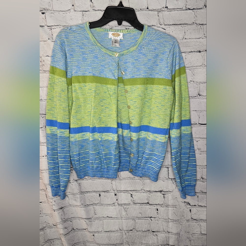 Talbots Petite Spring Casual Striped Cardigan Button Down Sweater Size Medium